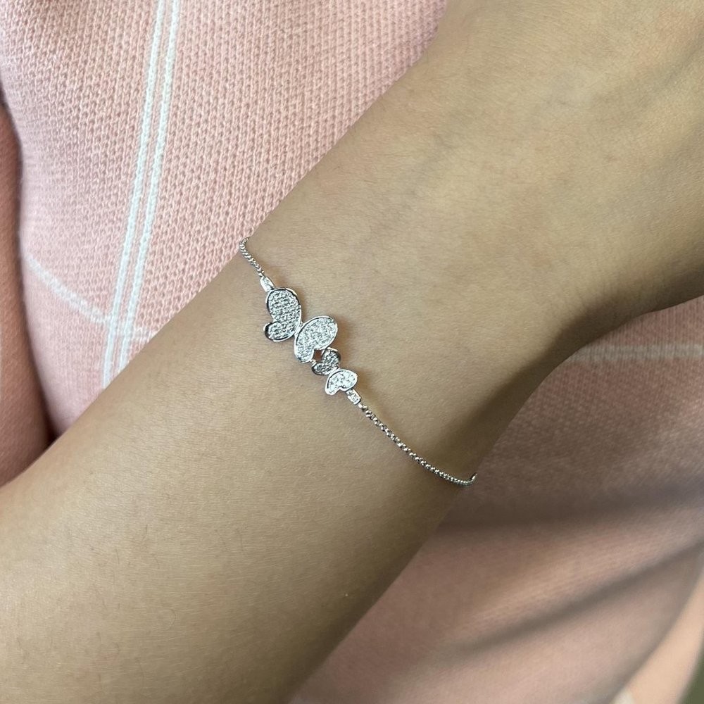 Rachel Koen Simple Diamond Butterfly Bracelet 18K white Gold 0.36cttw